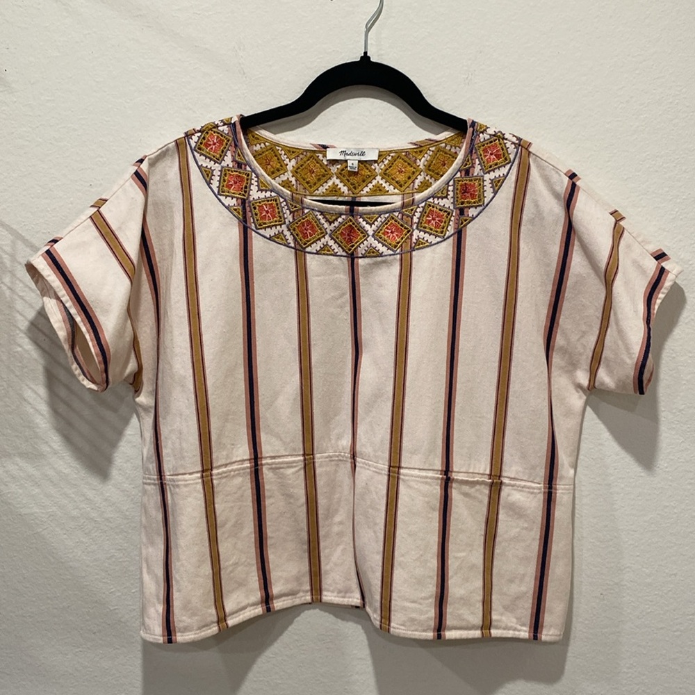 Madewell Embroidered Stripe Boxy Top